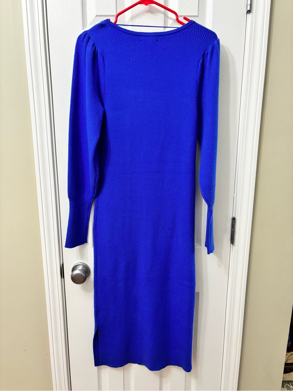 ON 34th Square Neck Ribbed Sweater Dress Blue Bodycon Midi Size Medium - Picture 9 of 9
